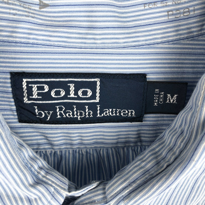Ralph Lauren POLO by Ralph Lauren long sleeve cotton striped shirt, men's size M cotton Blue type light blue Vintage Second Hand
