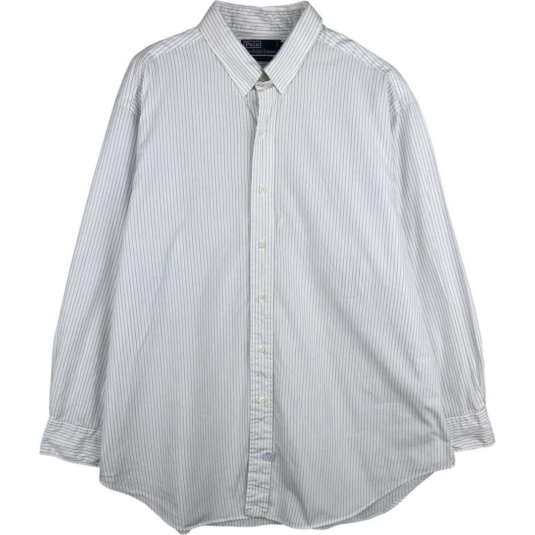 Ralph Lauren POLO by Ralph Lauren tab collar long sleeve cotton striped shirt, men's size XL cotton white type Vintage Second Hand