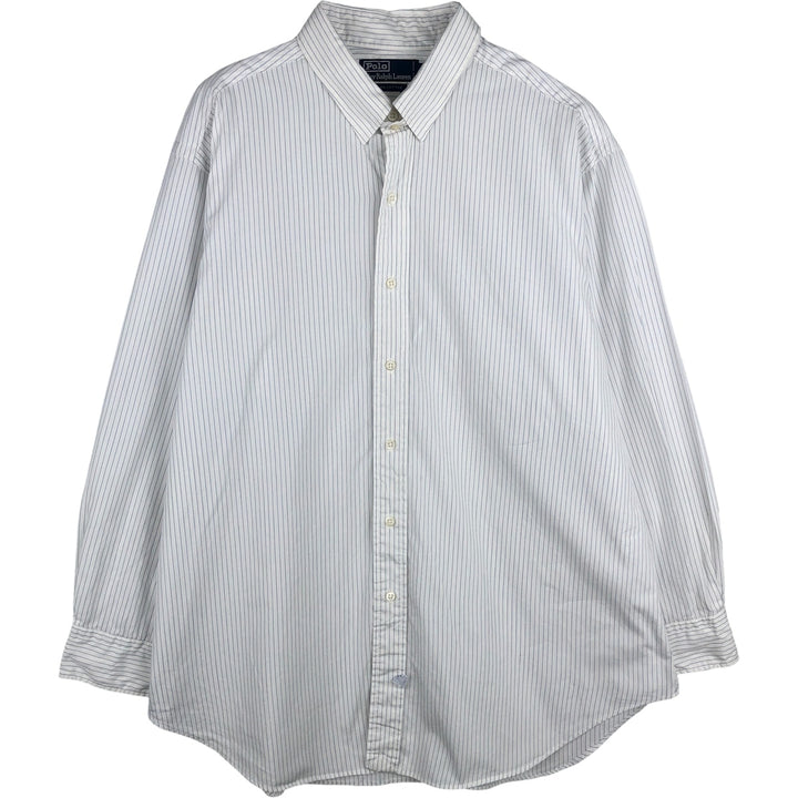 Ralph Lauren POLO by Ralph Lauren tab collar long sleeve cotton striped shirt, men's size XL cotton white type Vintage Second Hand