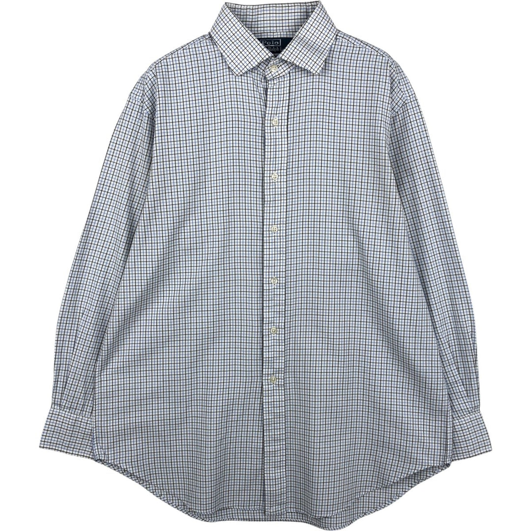 Ralph Lauren POLO by RALPH LAUREN REGENT CLASSIC FIT long-sleeved cotton check shirt, men's size L, wide collar cotton white type Vintage Second Hand