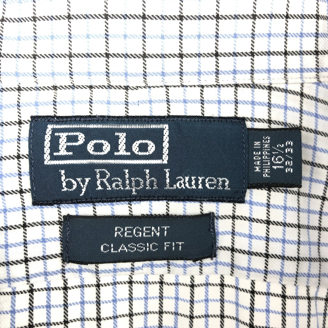 Ralph Lauren POLO by RALPH LAUREN REGENT CLASSIC FIT long-sleeved cotton check shirt, men's size L, wide collar cotton white type Vintage Second Hand