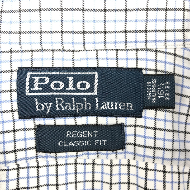 Ralph Lauren POLO by RALPH LAUREN REGENT CLASSIC FIT long-sleeved cotton check shirt, men's size L, wide collar cotton white type Vintage Second Hand