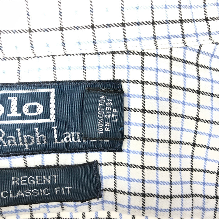 Ralph Lauren POLO by RALPH LAUREN REGENT CLASSIC FIT long-sleeved cotton check shirt, men's size L, wide collar cotton white type Vintage Second Hand
