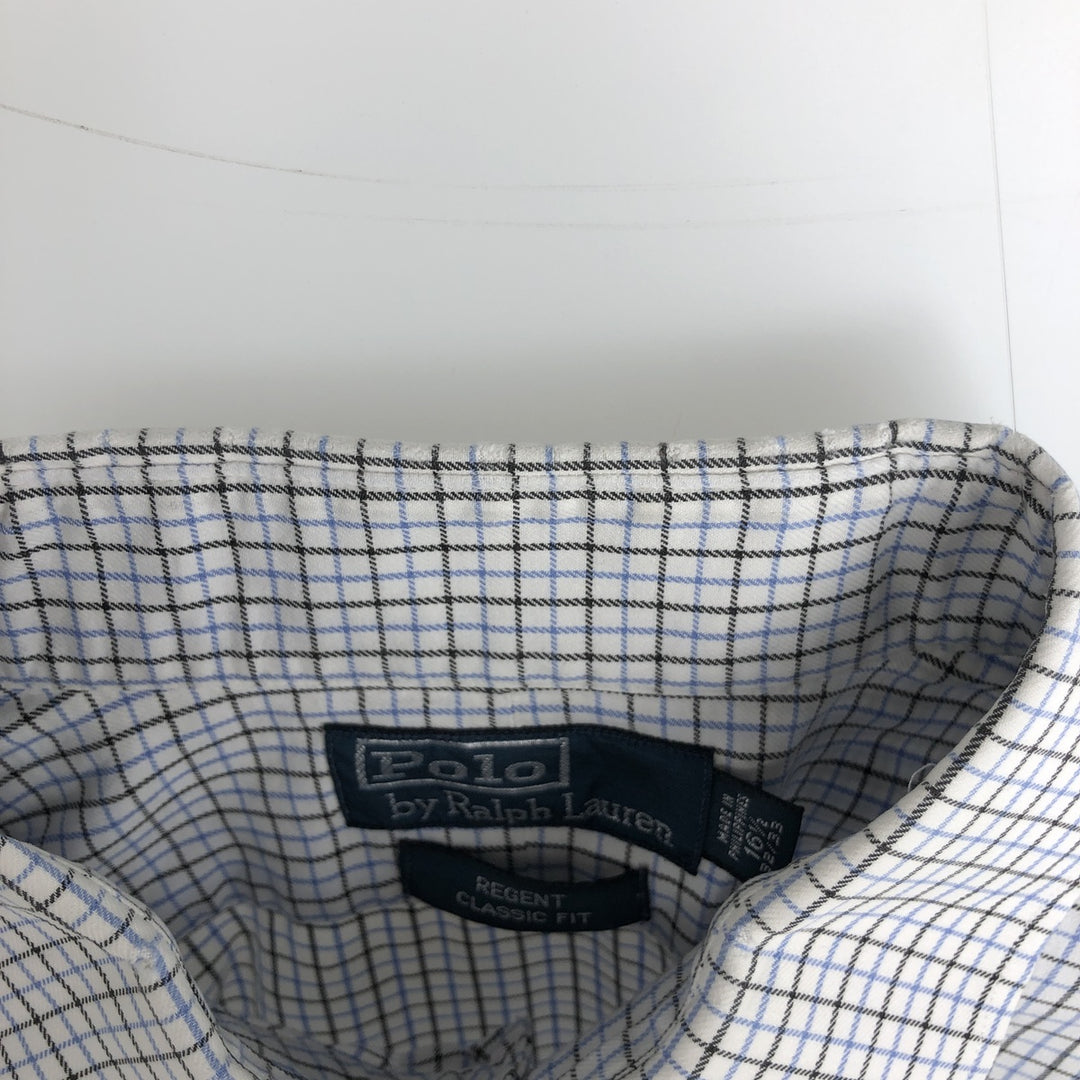 Ralph Lauren POLO by RALPH LAUREN REGENT CLASSIC FIT long-sleeved cotton check shirt, men's size L, wide collar cotton white type Vintage Second Hand