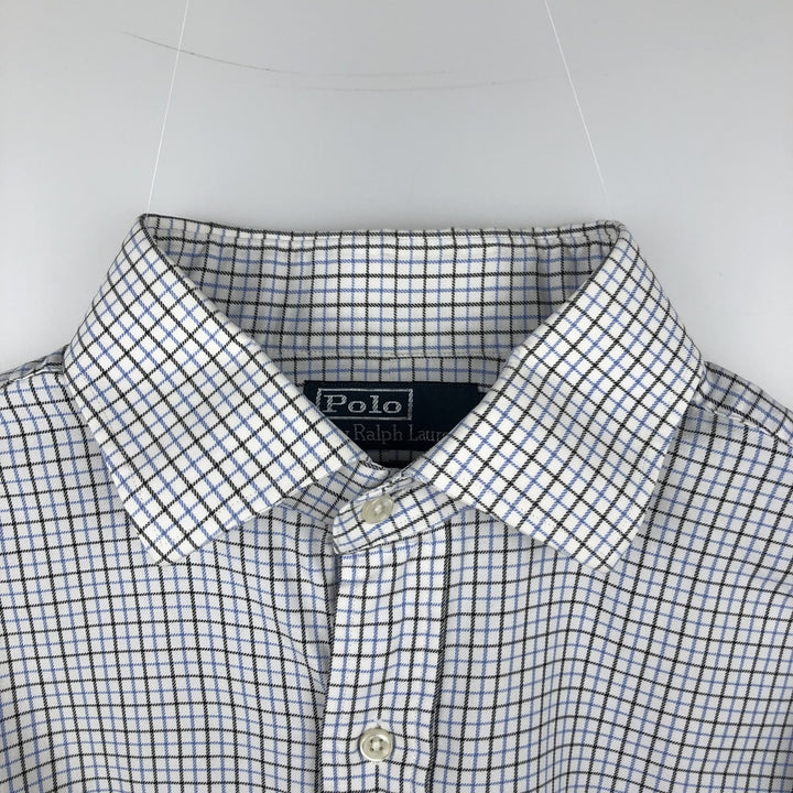 Ralph Lauren POLO by RALPH LAUREN REGENT CLASSIC FIT long-sleeved cotton check shirt, men's size L, wide collar cotton white type Vintage Second Hand