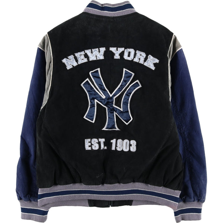 2000'S G-III & Carl Banks MLB New York Yankees Padded Suede Leather Stadium Jacket, Men's Size L Genuine Leather Suede Leather black type Vintage Second Hand