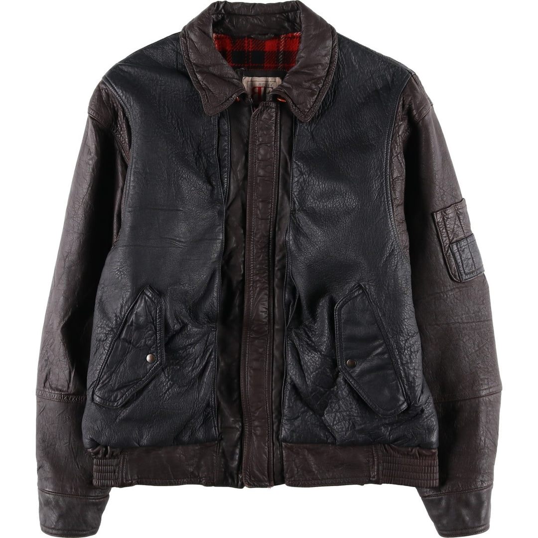 BELFE Padded Leather Blouson, Men's Size L unclear black type Vintage Second Hand