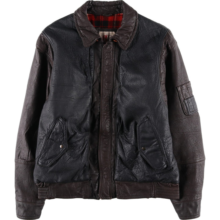 BELFE Padded Leather Blouson, Men's Size L unclear black type Vintage Second Hand