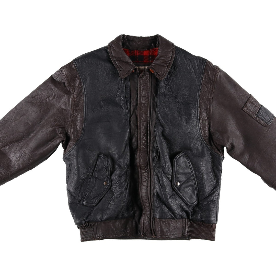 BELFE Padded Leather Blouson, Men's Size L unclear black type Vintage Second Hand