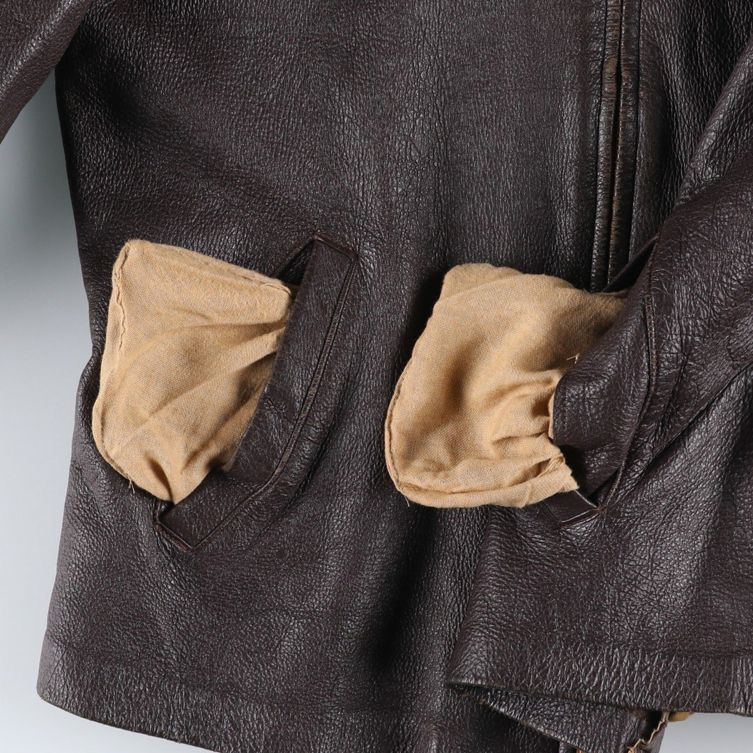 Vintage swing-top leather blouson, size M, men's Genuine leather deerskin brown type Vintage Second Hand