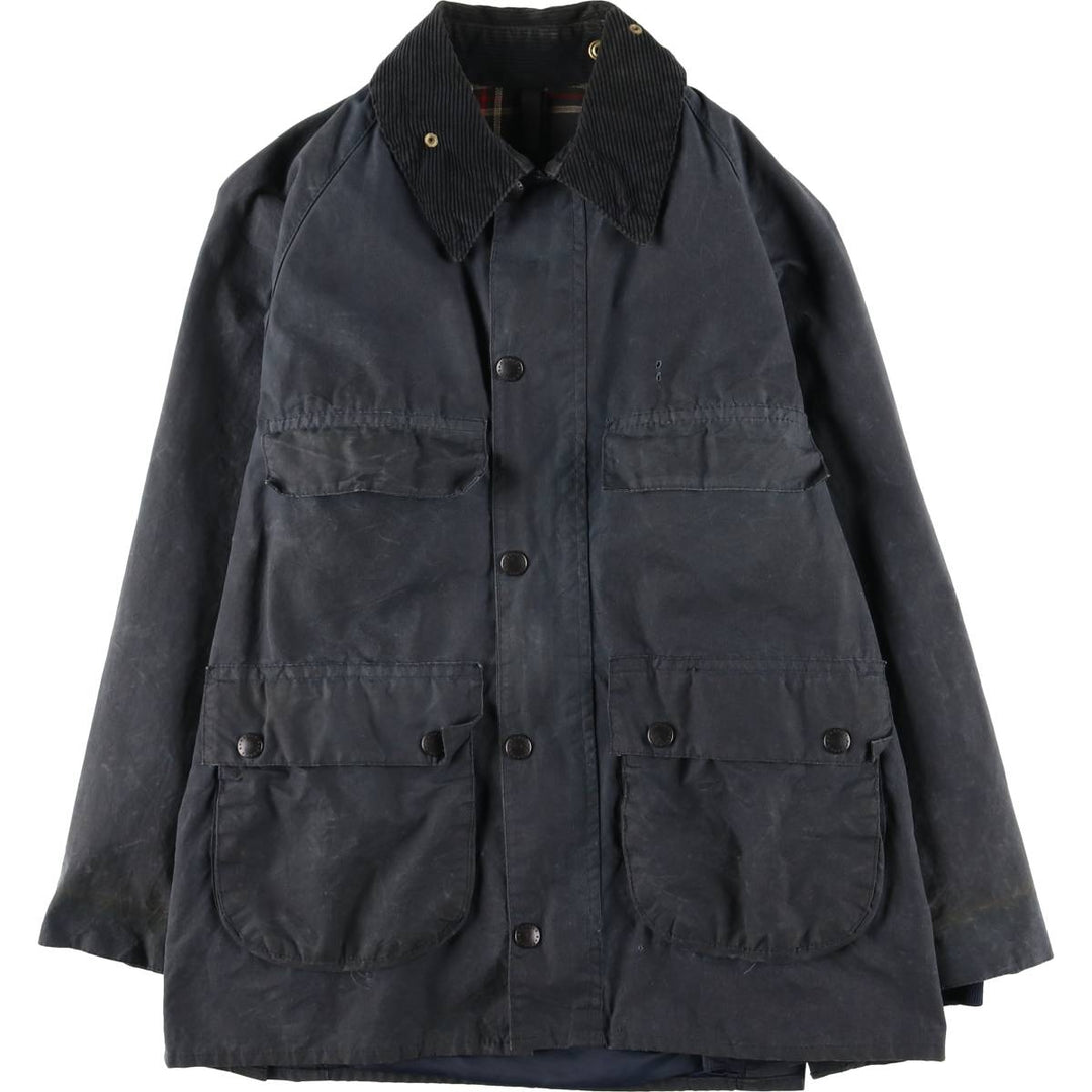 80s-90'S Barbour Bedale 3-Warrant Waxed Cotton Oiled Jacket, Made in England, Men's Size Small cotton navy blue type Vintage Second Hand