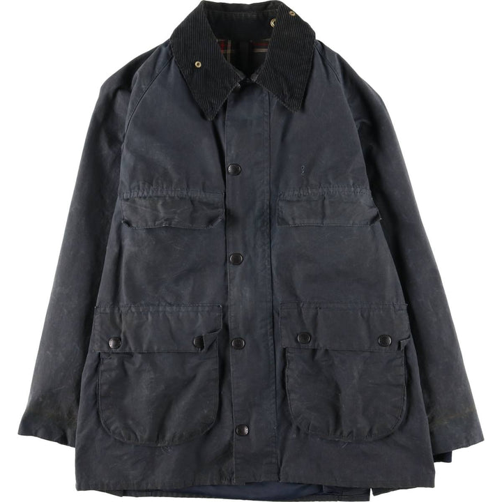 80s-90'S Barbour Bedale 3-Warrant Waxed Cotton Oiled Jacket, Made in England, Men's Size Small cotton navy blue type Vintage Second Hand