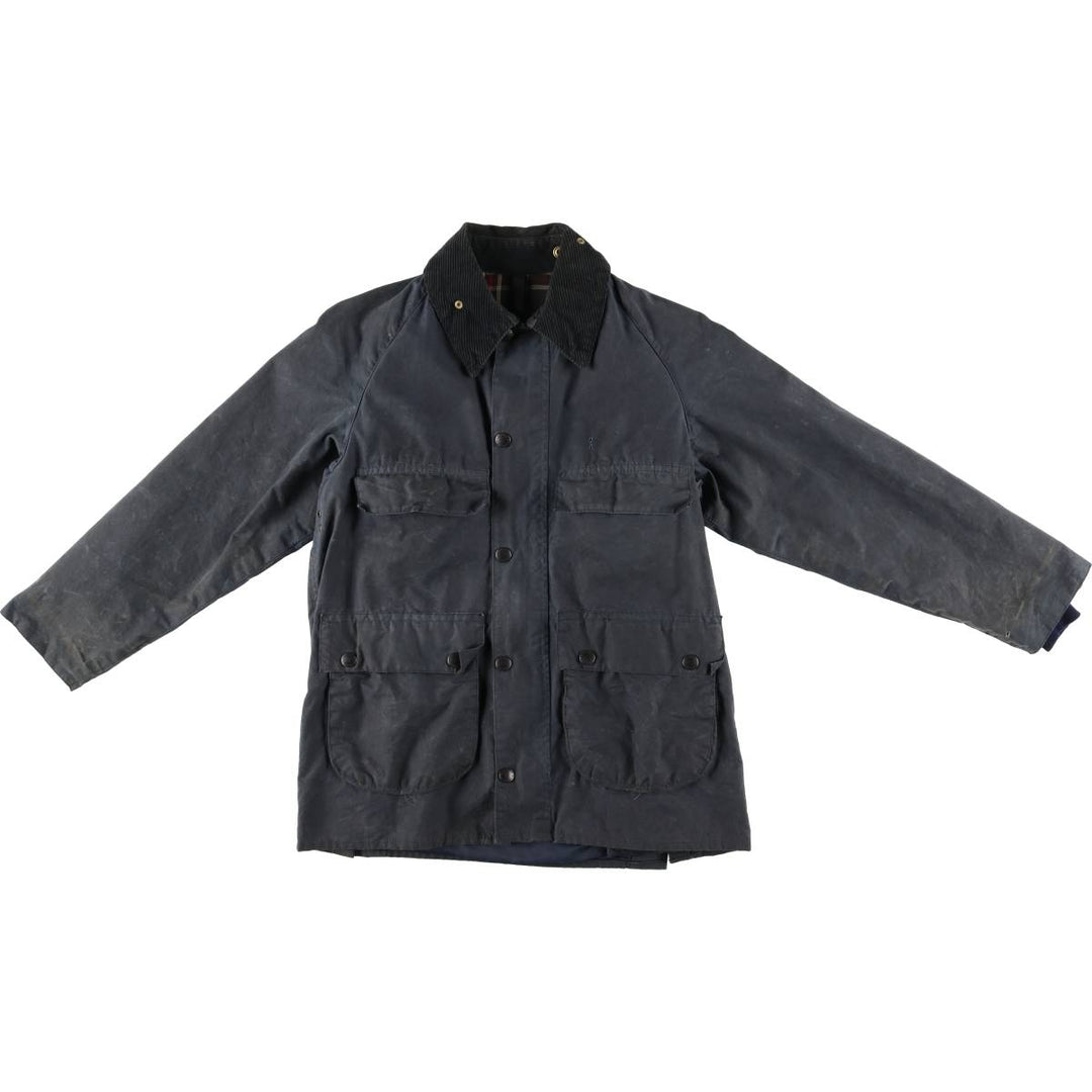 80s-90'S Barbour Bedale 3-Warrant Waxed Cotton Oiled Jacket, Made in England, Men's Size Small cotton navy blue type Vintage Second Hand