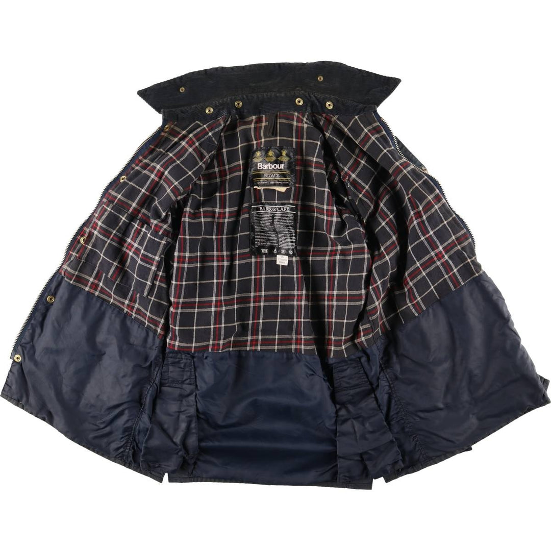 80s-90'S Barbour Bedale 3-Warrant Waxed Cotton Oiled Jacket, Made in England, Men's Size Small cotton navy blue type Vintage Second Hand