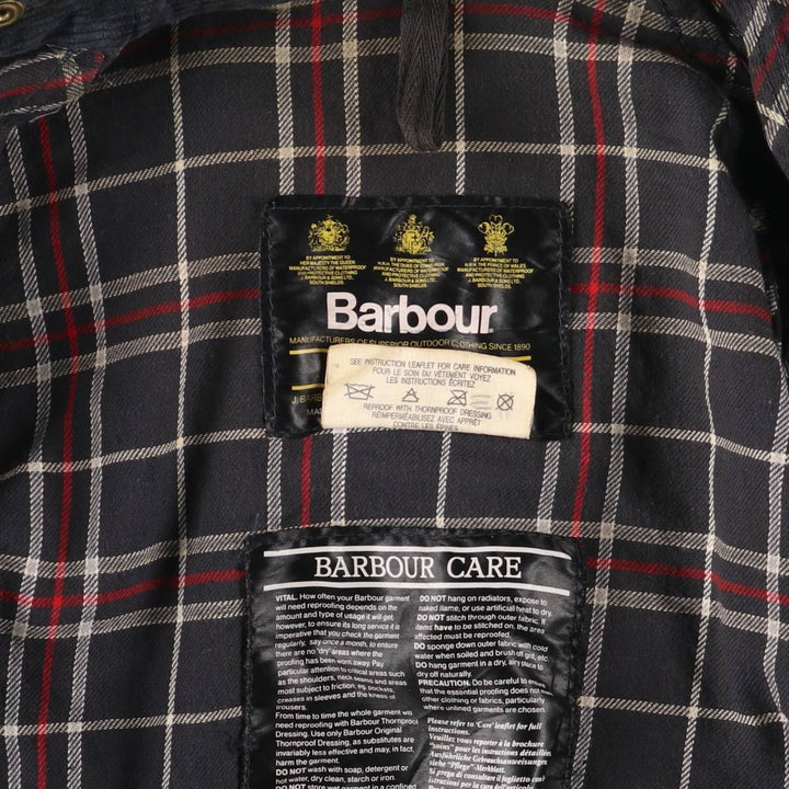 80s-90'S Barbour Bedale 3-Warrant Waxed Cotton Oiled Jacket, Made in England, Men's Size Small cotton navy blue type Vintage Second Hand