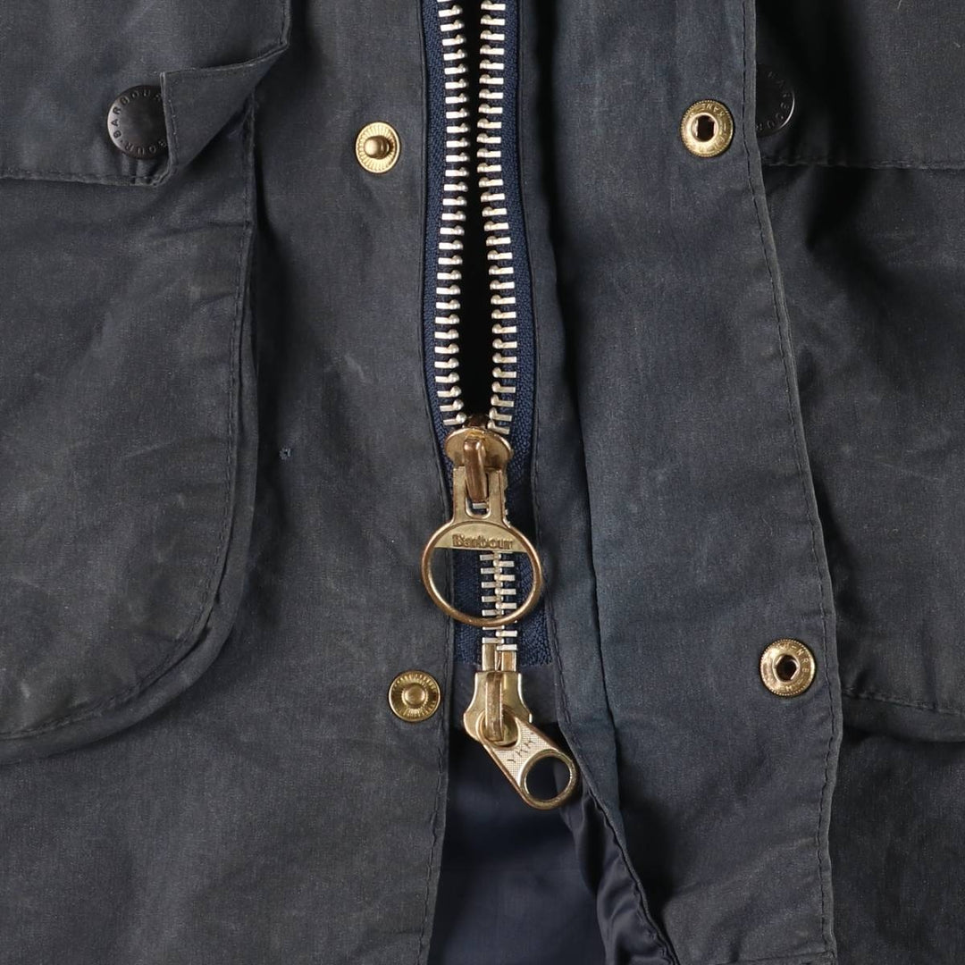 80s-90'S Barbour Bedale 3-Warrant Waxed Cotton Oiled Jacket, Made in England, Men's Size Small cotton navy blue type Vintage Second Hand