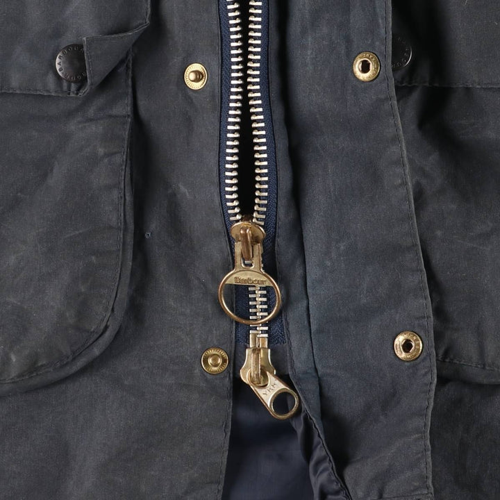 80s-90'S Barbour Bedale 3-Warrant Waxed Cotton Oiled Jacket, Made in England, Men's Size Small cotton navy blue type Vintage Second Hand