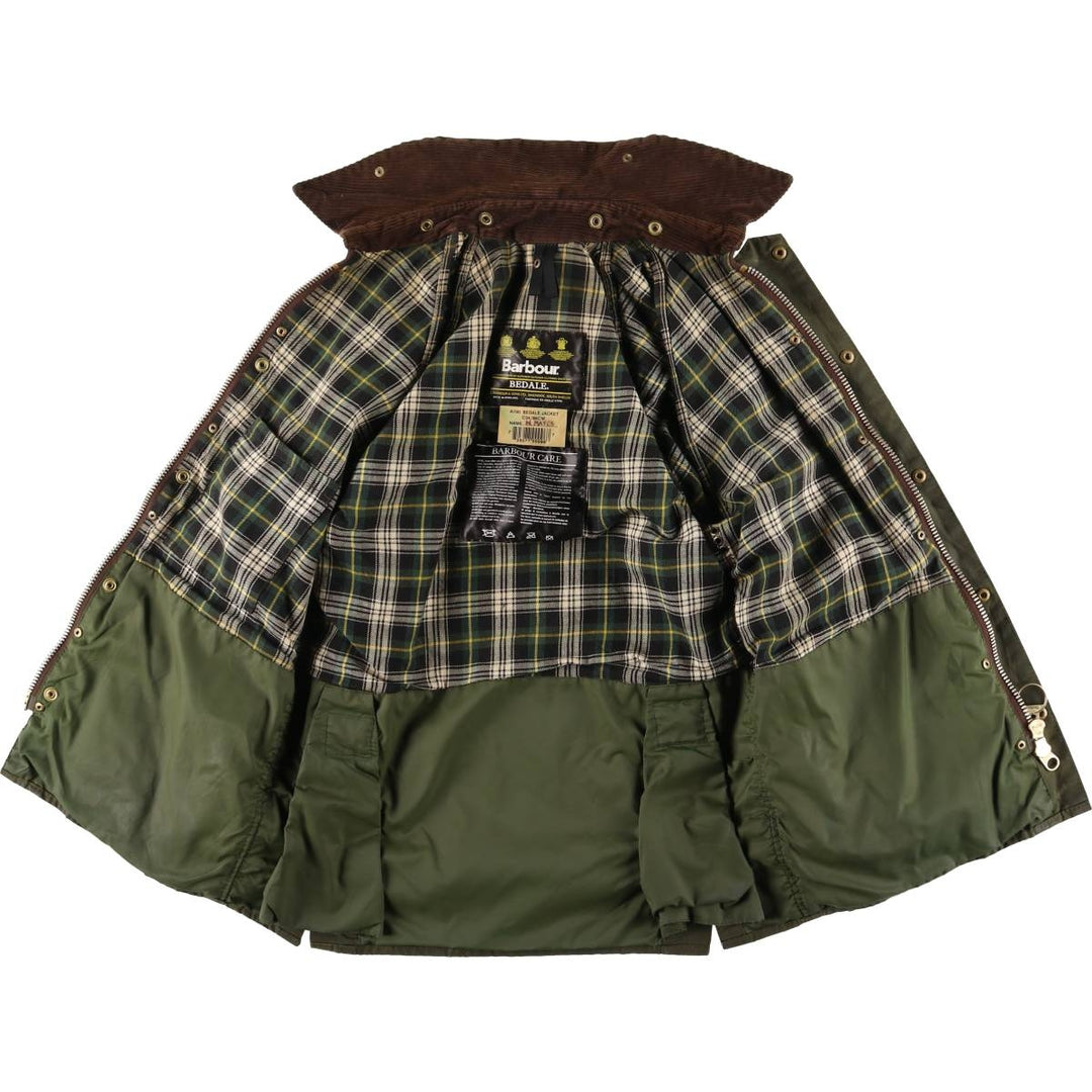 2000'S Barbour BEDALE 3 Warrant Waxed Cotton Oiled Jacket, Made in England, C34, Men's Size Small cotton Khaki type Vintage Second Hand