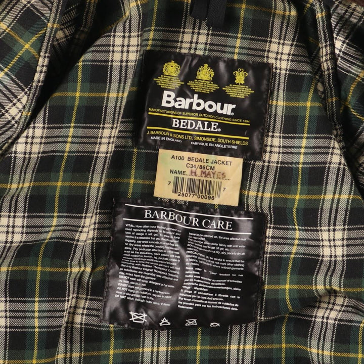 2000'S Barbour BEDALE 3 Warrant Waxed Cotton Oiled Jacket, Made in England, C34, Men's Size Small cotton Khaki type Vintage Second Hand