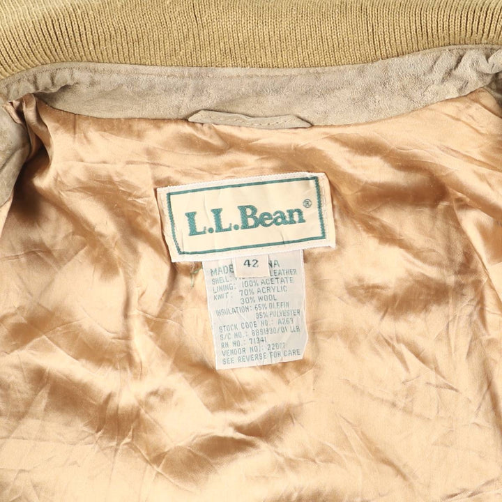80s-90'S LLBean padded suede leather jacket, men's size XL Genuine Leather Suede Leather Beige type Vintage Second Hand