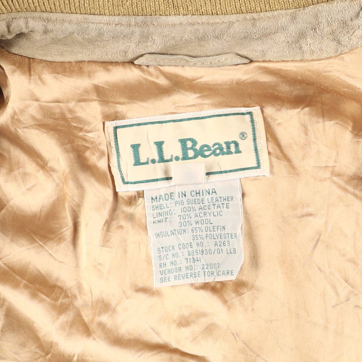 80s-90'S LLBean padded suede leather jacket, men's size XL Genuine Leather Suede Leather Beige type Vintage Second Hand