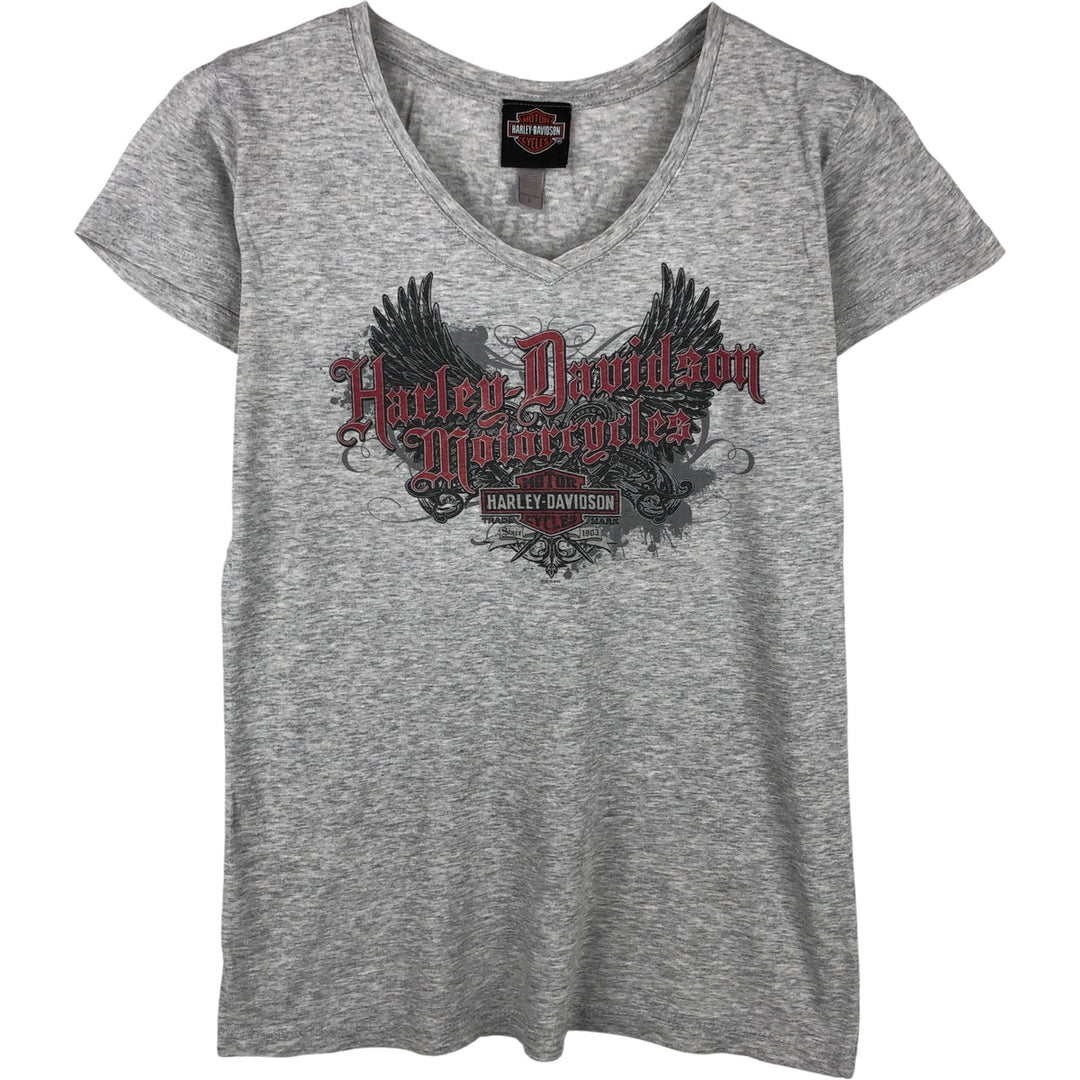 Harley-Davidson V-neck motorcycle bike T-shirt for women, size L cotton gray type Vintage Second Hand