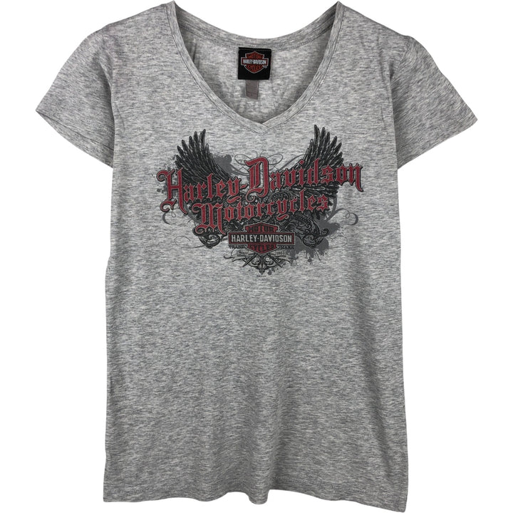 Harley-Davidson V-neck motorcycle bike T-shirt for women, size L cotton gray type Vintage Second Hand