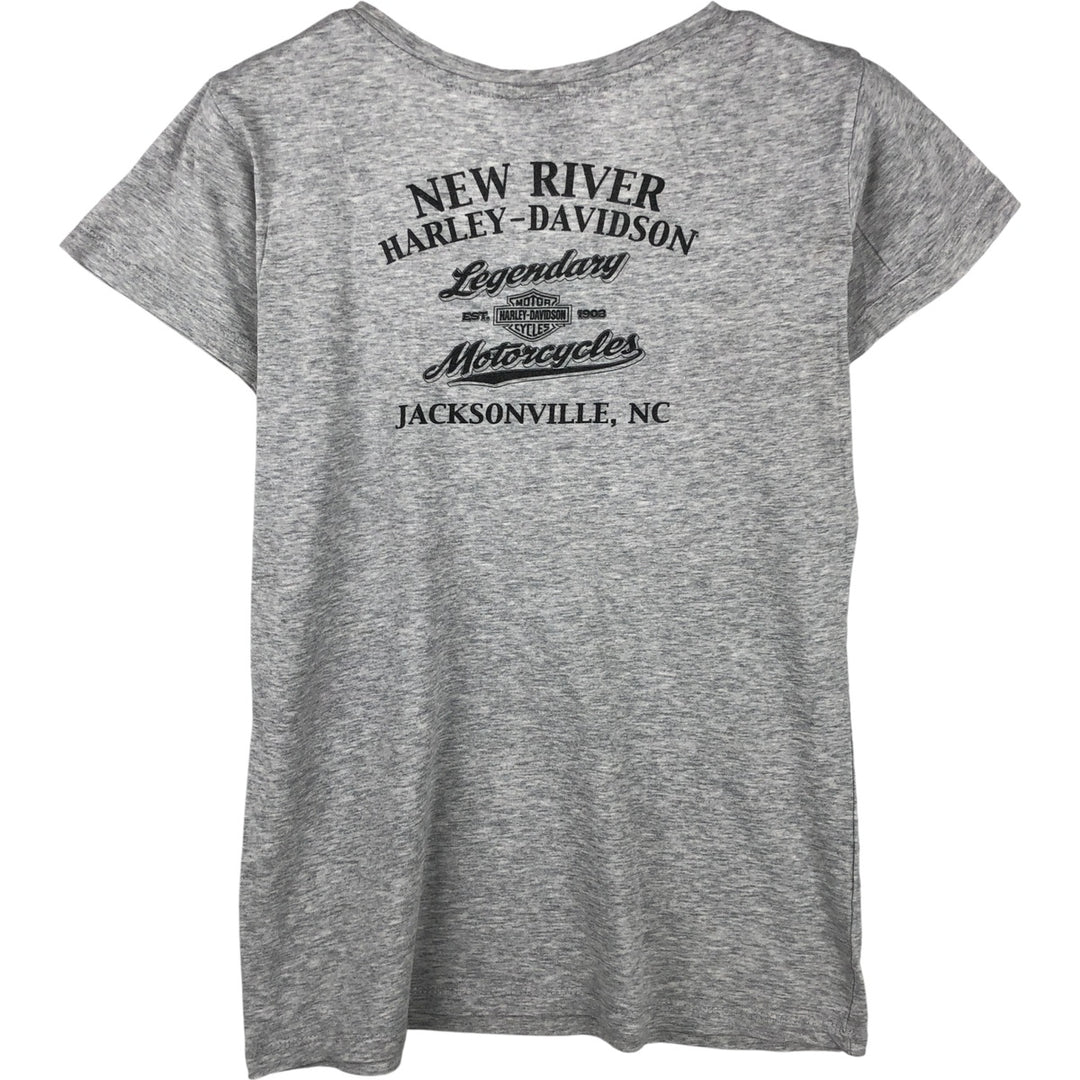 Harley-Davidson V-neck motorcycle bike T-shirt for women, size L cotton gray type Vintage Second Hand