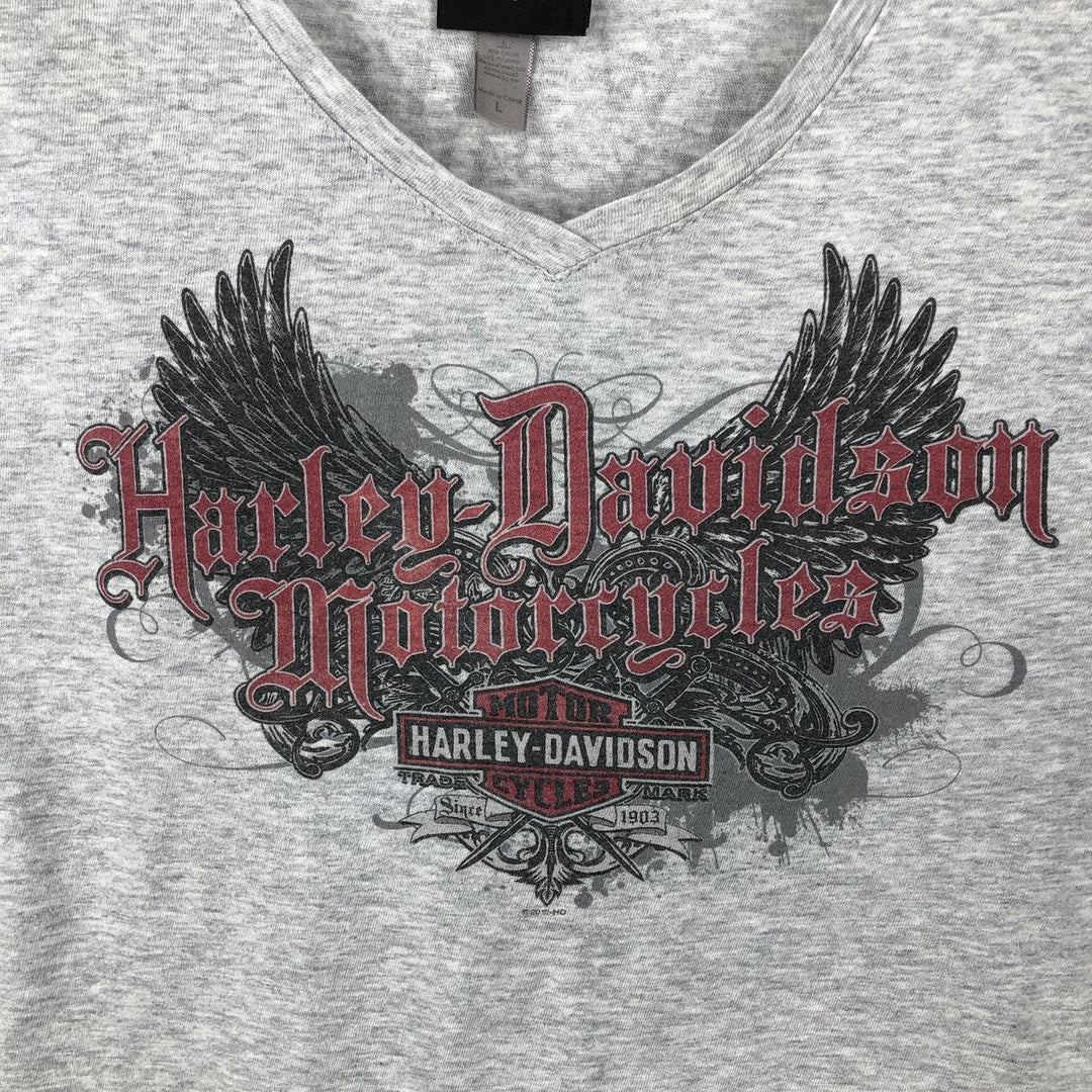 Harley-Davidson V-neck motorcycle bike T-shirt for women, size L cotton gray type Vintage Second Hand
