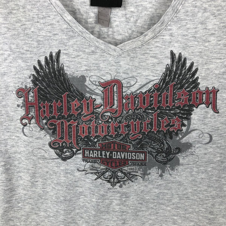 Harley-Davidson V-neck motorcycle bike T-shirt for women, size L cotton gray type Vintage Second Hand