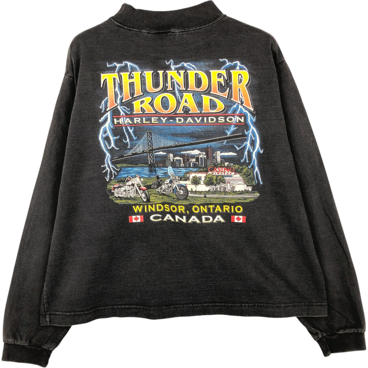 90'S Harley-Davidson Eagle Pattern Thunder Mock Neck Motorcycle Long Sleeve T-Shirt, Women's, Size L cotton black type Vintage Second Hand