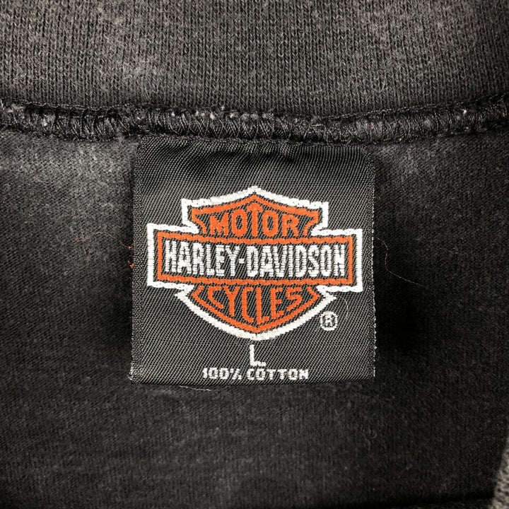 90'S Harley-Davidson Eagle Pattern Thunder Mock Neck Motorcycle Long Sleeve T-Shirt, Women's, Size L cotton black type Vintage Second Hand