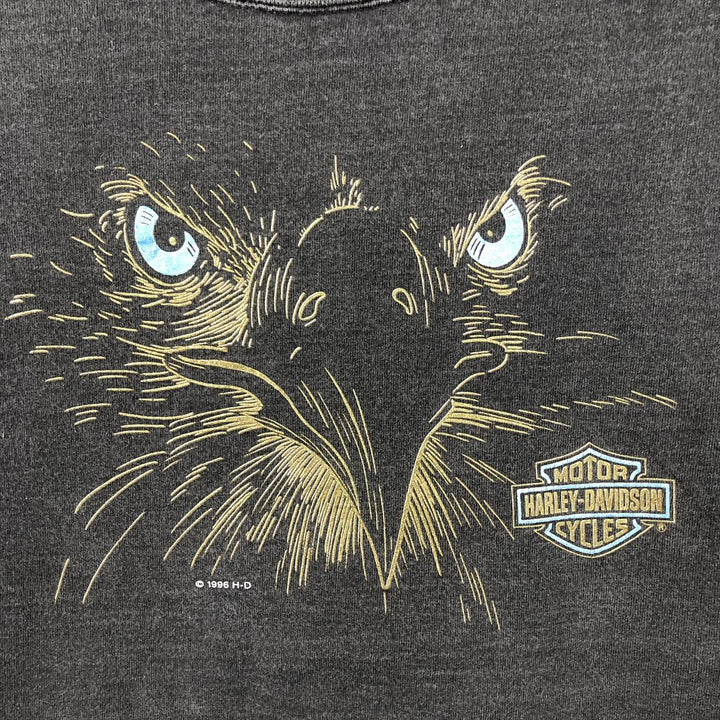 90'S Harley-Davidson Eagle Pattern Thunder Mock Neck Motorcycle Long Sleeve T-Shirt, Women's, Size L cotton black type Vintage Second Hand