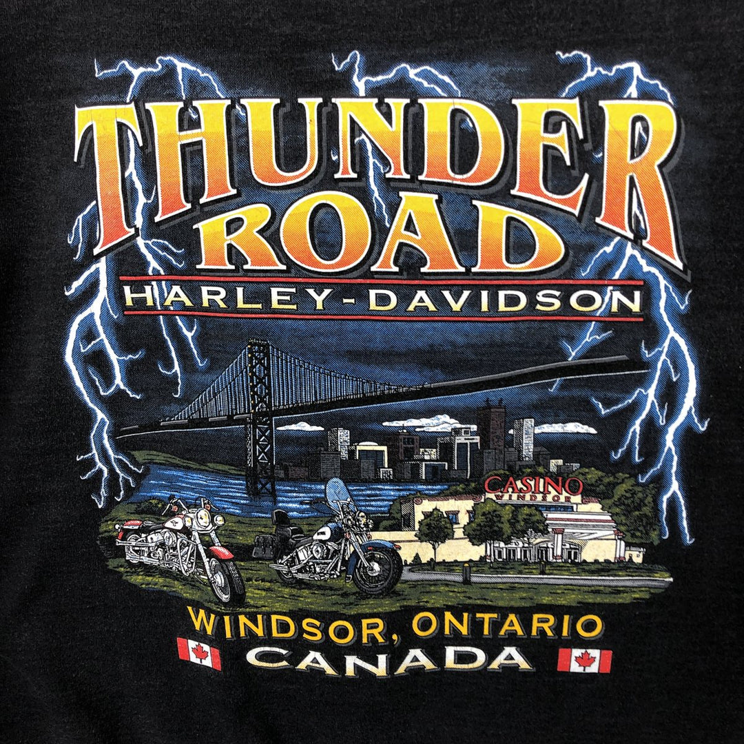 90'S Harley-Davidson Eagle Pattern Thunder Mock Neck Motorcycle Long Sleeve T-Shirt, Women's, Size L cotton black type Vintage Second Hand