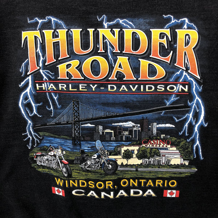 90'S Harley-Davidson Eagle Pattern Thunder Mock Neck Motorcycle Long Sleeve T-Shirt, Women's, Size L cotton black type Vintage Second Hand