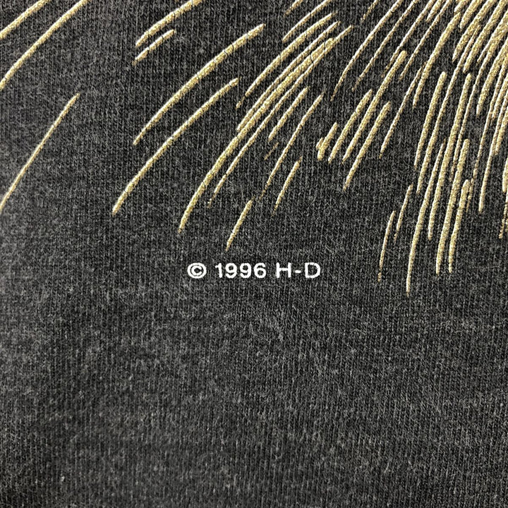 90'S Harley-Davidson Eagle Pattern Thunder Mock Neck Motorcycle Long Sleeve T-Shirt, Women's, Size L cotton black type Vintage Second Hand
