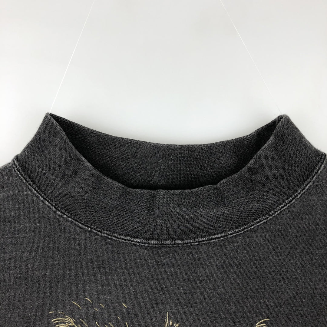 90'S Harley-Davidson Eagle Pattern Thunder Mock Neck Motorcycle Long Sleeve T-Shirt, Women's, Size L cotton black type Vintage Second Hand