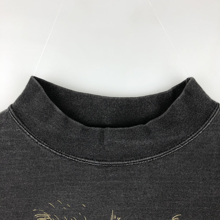 90'S Harley-Davidson Eagle Pattern Thunder Mock Neck Motorcycle Long Sleeve T-Shirt, Women's, Size L cotton black type Vintage Second Hand