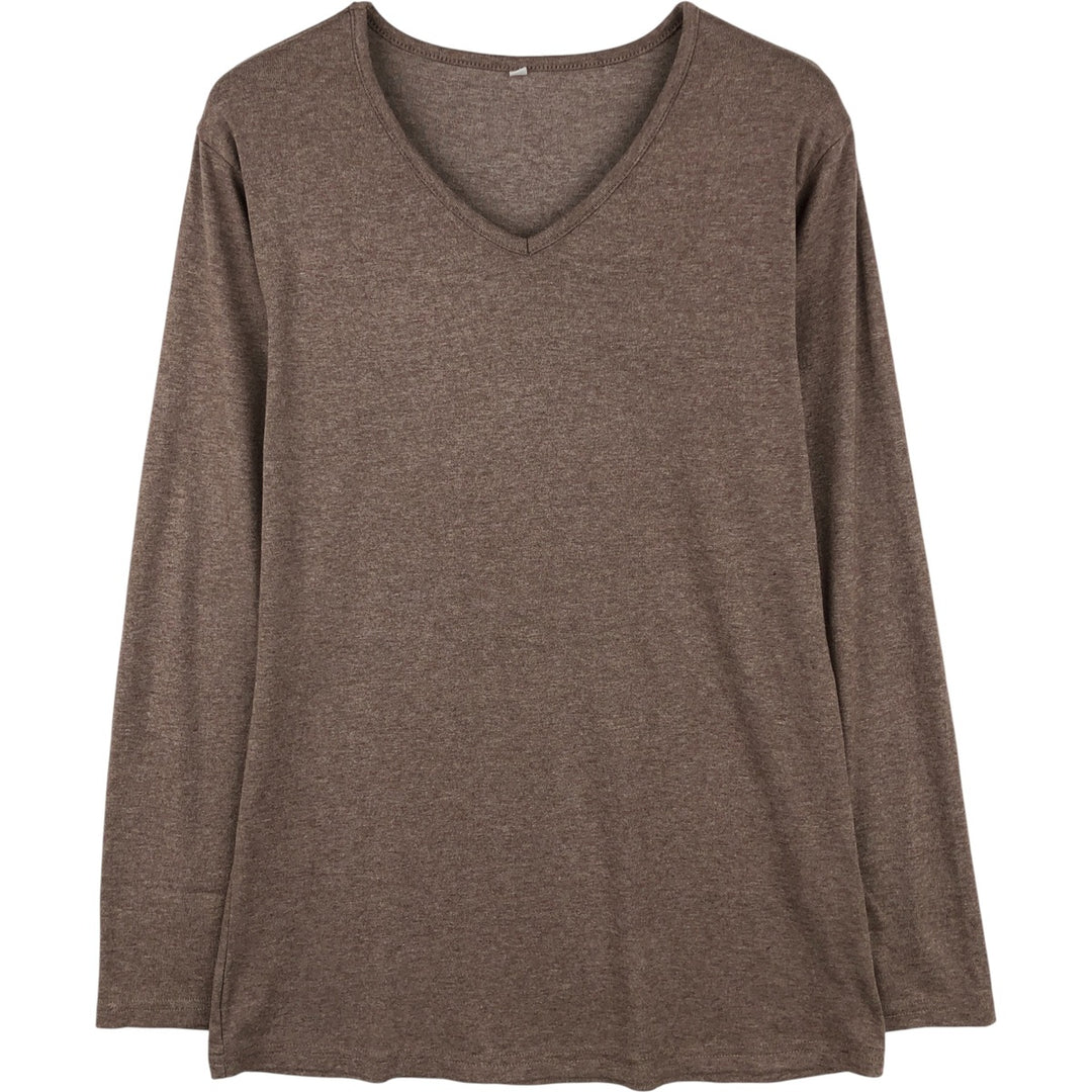 V-neck long T-shirt, women's size S polyester brown type Vintage Second Hand