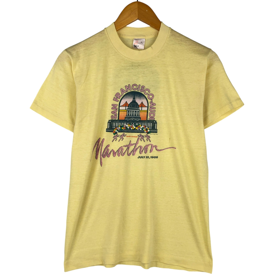 Vintage 1980'S SIGNAL Audi print T-shirt, Made in USA, Men's Size Medium polyester yellow type Vintage Second Hand