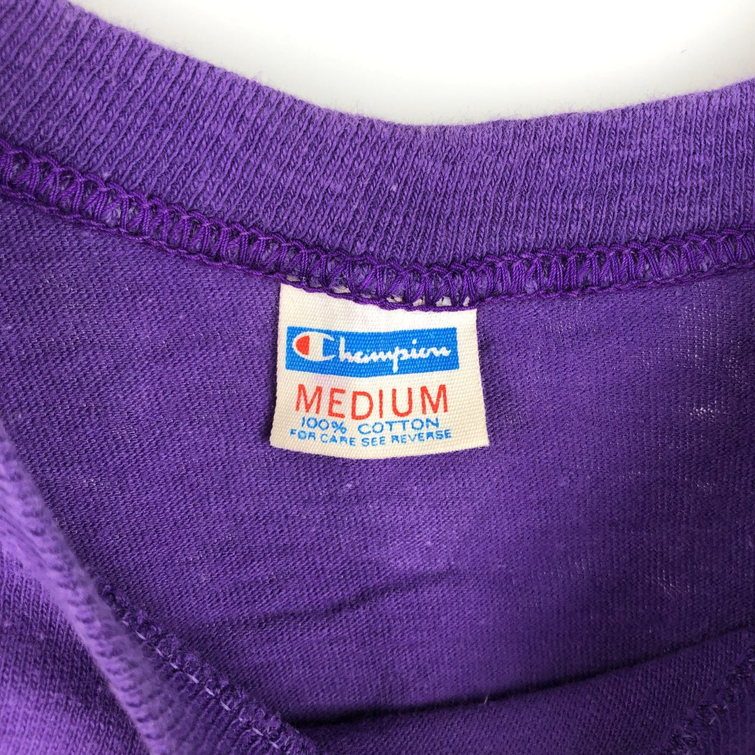 Vintage 1970'S Champion Bar Tag Print T-Shirt, Made in USA, Women's Size Medium cotton purple type Vintage Second Hand