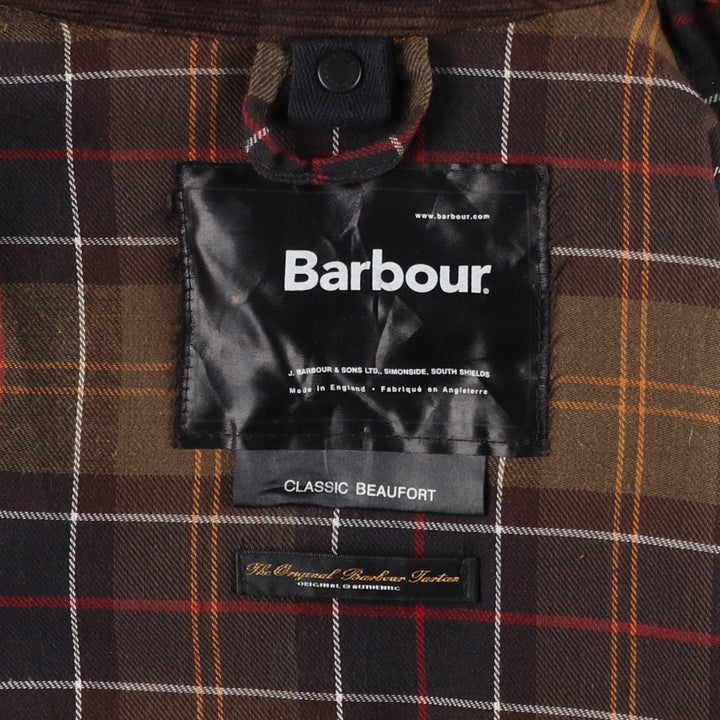 2000'S - Barbour Classic Beaufort Oiled Hunting Jacket, Made in England, C44, Men's Size L Waxed cotton Khaki type Vintage Second Hand