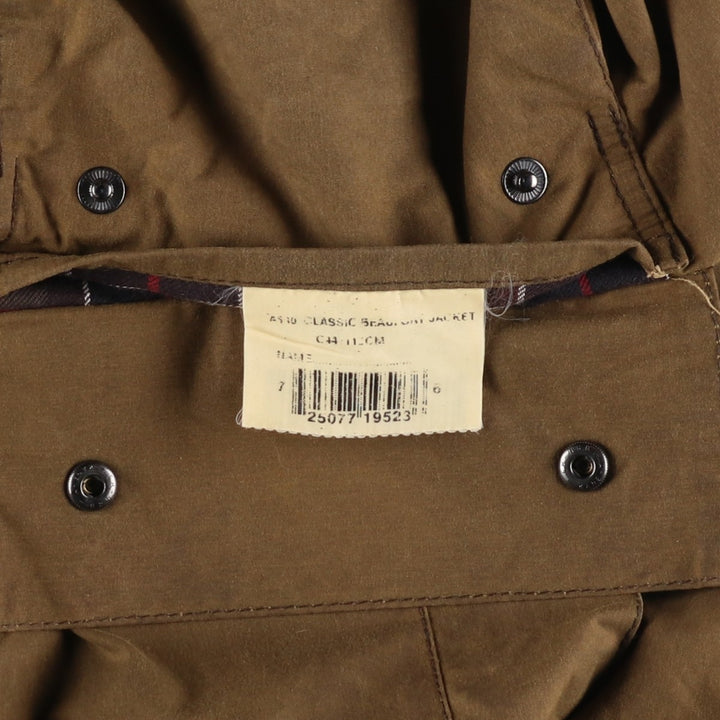 2000'S - Barbour Classic Beaufort Oiled Hunting Jacket, Made in England, C44, Men's Size L Waxed cotton Khaki type Vintage Second Hand