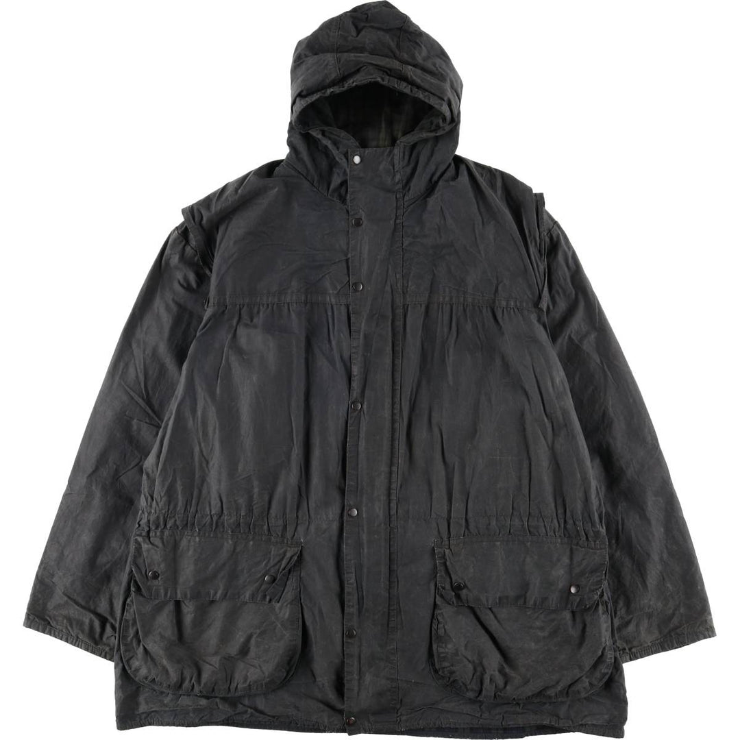 Bargain Price (with minor imperfections): 1990'S Barbour DURHAM (Durham) Old 3-Warrant Hooded Waxed Cotton Oiled Jacket, Made in England, Size C40 cotton navy blue type Vintage Second Hand