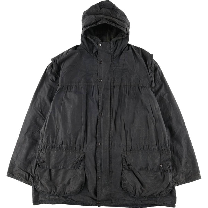 Bargain Price (with minor imperfections): 1990'S Barbour DURHAM (Durham) Old 3-Warrant Hooded Waxed Cotton Oiled Jacket, Made in England, Size C40 cotton navy blue type Vintage Second Hand