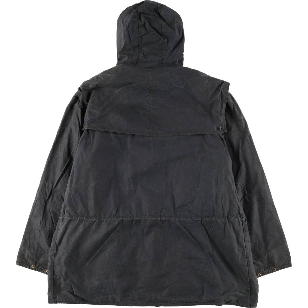 Bargain Price (with minor imperfections): 1990'S Barbour DURHAM (Durham) Old 3-Warrant Hooded Waxed Cotton Oiled Jacket, Made in England, Size C40 cotton navy blue type Vintage Second Hand