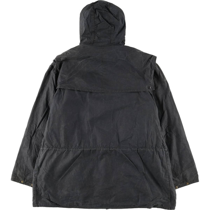 Bargain Price (with minor imperfections): 1990'S Barbour DURHAM (Durham) Old 3-Warrant Hooded Waxed Cotton Oiled Jacket, Made in England, Size C40 cotton navy blue type Vintage Second Hand