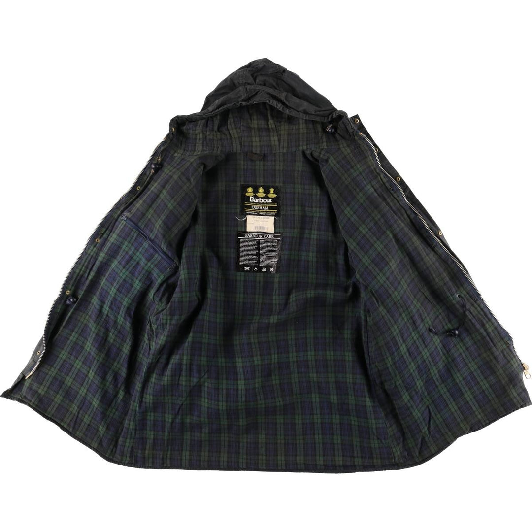 Bargain Price (with minor imperfections): 1990'S Barbour DURHAM (Durham) Old 3-Warrant Hooded Waxed Cotton Oiled Jacket, Made in England, Size C40 cotton navy blue type Vintage Second Hand