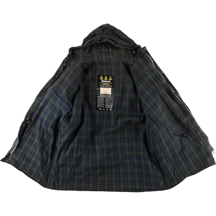 Bargain Price (with minor imperfections): 1990'S Barbour DURHAM (Durham) Old 3-Warrant Hooded Waxed Cotton Oiled Jacket, Made in England, Size C40 cotton navy blue type Vintage Second Hand