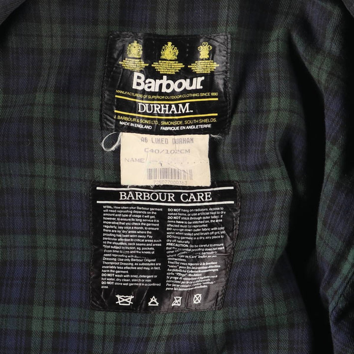 Bargain Price (with minor imperfections): 1990'S Barbour DURHAM (Durham) Old 3-Warrant Hooded Waxed Cotton Oiled Jacket, Made in England, Size C40 cotton navy blue type Vintage Second Hand